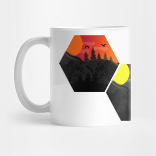 Sunset and starry night in hexagon vector art, aesthetic geometric design Mug